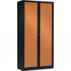 Armoire métallique haute monobloc à rideaux - 198x120x45cm - noir/merisier