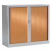 Armoire métallique basse monobloc à rideaux - 105x120x45cm - Gris/merisier