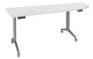 Table de réunion abattantes angle à droite - L200 x P80 cm - pied alu - plateau blanc perle