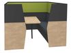 Box acoustique IN'TEAM - L210 x H 150 x P170 cm - 6 places avec table - structure chêne clair et carbone - panneaux vert chartreux