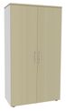 Armoire haute IRIS - H180 x L80 x P47 - 2 portes - Corps Blanc perle - Dessus et portes imitation Erable