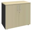 Armoire basse EXPRIM/LOFTER/LEVEL - H72 x L80 x P47 - 2 portes - Corps Anthracite - Dessus et portes imitation Erable