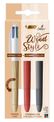 BIC 4 Couleurs Wood Style - Stylo à bille 4 couleurs + 2 corps de rechange effet bois