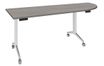 Table de réunion abattantes angle à droite - L200 x P80 cm - pied blanc - plateau imitation chêne gris