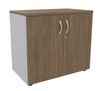 Armoire basse IDRA/DUAL - H72 x L80 x P47 - 2 portes - Corps alu - Dessus et portes imitation noyer