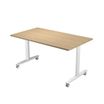 Table de réunion TAXI - Mobile et pliable - L140 x P80 x H37 cm - pieds métal blancs - plateau chêne