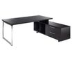 Bureau Manager FLORA - avec console retour réversible - L225 x P170 cm - pieds cadre en métal effet chromé - plateau imitation frêne noir