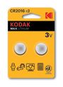 Piles bouton lithium CR2016 3V Kodak Max – Pack de 2