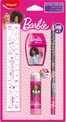 Maped Licence Barbie - Kit de traçage 4 pièces : 1 règle 15cm, 1 taille-crayons 1 trou, 1 gomme tube et 1 crayon graphite HB
