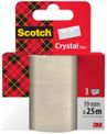  Ruban Scotch® Crystal transparent 6-1925R3, Recharge, 19 mm x 25 m, 3 rouleaux/paquet