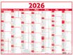 Calendrier Classique - 7 mois par face - 320 x 420 mm - rouge - Oberthur