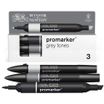 WINSOR & NEWTON - ProMarker tons gris - marqueur double pointe - noir gris clair 4 gris clair 1 - encre à base de colorant d'alcool - large / petit