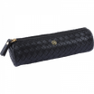 Oberthur Lisbonne - Trousse Ronde Noir – Élégante en Effet Tressé, Fermeture Zippée Dorée, Compacte et Pratique