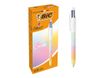 BIC 4 Couleurs -Corps effet Soft Touch, Décor arc en ciel couleurs Pastel -Stylos-Bille Pointe Moyenne (1,0 mm) 