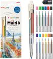 Pentel Art Multi8 - Set complet XPH804ST : Porte-mine 8 couleurs + 12 recharges + 1 taille-mine