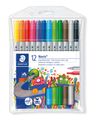 STAEDTLER Noris Club 320 - Rotulador con punta de fibra de punta doble - colores surtidos - tinta al agua - 3 mm / 1 mm - fino / fino (paquete de 12)