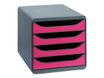 Exacompta BigBox - Module de classement 4 tiroirs - gris/framboise
