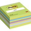 Post-it 2028NB - Bloque de notas en cubo - 76 x 76 mm - 450 hojas - amarillo neón, púrpura neón, verde retro, azul klippan, azul vincapervinca