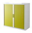 Armoire mi-haute à rideaux EASY OFFICE - 110 x 104 x 41,5 cm - Corps blanc - Rideaux et poignée vert