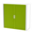 Armoire mi-haute à rideaux EASY OFFICE - 110 x 104 x 41,5 cm - Corps et poignée blanc - Rideaux vert