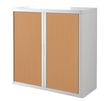 Armoire mi-haute à rideaux EASY OFFICE - 110 x 104 x 41,5 cm - Corps et poignée blanc - Rideaux imitation hêtre