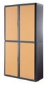 Armoire haute à rideaux EASY OFFICE - 110 x 204 x 41,5 cm - Corps et poignée anthracite - Rideaux imitation hêtre