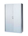 Armoire haute à rideaux - L120  x H198 x P43 cm - 4 tablettes - gris clair