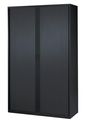 Armoire haute à rideaux - L120  x H198 x P43 cm - 4 tablettes - noir