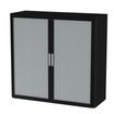 Armoire mi-haute à rideaux EASY OFFICE - 110 x 104 x 41,5 cm - Corps noir - Rideaux et poignée gris