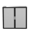 Armoire mi-haute à rideaux EASY OFFICE - 110 x 104 x 41,5 cm - Corps noir - Rideaux et poignée gris