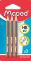 Maped Black'Peps - Pack de 3 mini crayons graphite