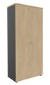 Armoire haute IDRA/DUAL - H180 x L80 x P47 - 2 portes - Corps anthracite - Portes et dessus imitation Chêne clair
