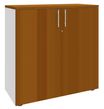 Armoire mi-haute IDRA/DUAL -  L80 x H102 x P47 - 2 portes - 2 tablettes métal DS - Corps blanc - Portes et dessus Merisier