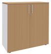 Armoire mi-haute IDRA/DUAL -  L80 x H102 x P47 - 2 portes - 2 tablettes métal DS - Corps blanc - Portes et dessus Hêtre