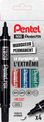 Pentel PEN N50 - Pack de 4 marqueurs permanents - pointe ogive - noir, bleu, rouge et vert