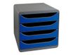 Exacompta BigBox - Module de classement 4 tiroirs - noir/bleu royal
