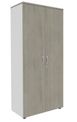 Armoire haute IDRA/DUAL - H180 x L80 x P47 - 2 portes - Corps blanc- Portes et dessus imitation chêne gris