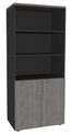 Bibliothèque haute IDRA/DUAL  avec 2 portes basses - L80 x H180 x P47 - Corps anthracite - Portes et dessus imitation Chêne gris