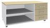 Console mobile EXPRIM/LOFTER/LEVEL - L120 x H63 x P60 cm - 3 tiroirs - coté Blanc - finition façade et dessus imitation Erable