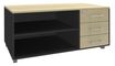 Console mobile LEVEL/STEELY/WOODY- L120 x H63 x P60 cm - 3 tiroirs - coté anthracite - finition façade et dessus imitation Erable