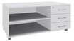 Console mobile LEVEL/STEELY/WOODY- L120 x H63 x P60 cm - 3 tiroirs - coté Blanc - finition façade et dessus Blanc perle