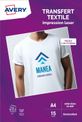 Avery - Papier transfert sur T-shirt/Textile clair - 15 feuilles A4 - impression laser
