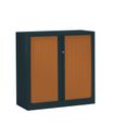 Armoire mi-haute monobloc à rideaux ETIC - 100 x 120 cm - anthracite/imitation merisier