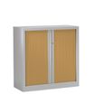 Armoire mi-haute monobloc à rideaux ETIC - 100 x 120 cm - aluminium/imitation hêtre