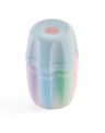 Boîte Sun en forme de fleur composée de six mini surligneurs fluorescents aux couleurs variées.