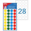 Apli Agipa - Decoratiesticker - 1,5 cm diameter - 5 vellen - blauw, geel, rood, groen - permanent - PVC (pak van 140)