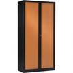 -Armoire métallique haute monobloc à rideaux - 198x120x45cm - noir/merisier--0