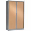 Armoire haute monobloc à rideaux - 198x120x45cm - gris/merisier