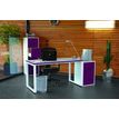 Bureau droit MT1 Elégance - L140 x P67 x H75 cm - pieds blancs - plateau blanc chants prune