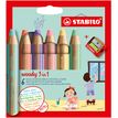 Stabilo woody 3 in 1 - 6 Crayons de couleur + taille-crayon - 10 mm - couleurs pastels assorties